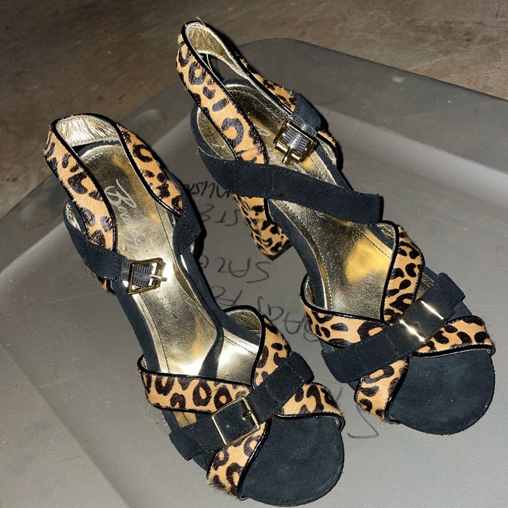 Beverly Feldman leopard chunky heels